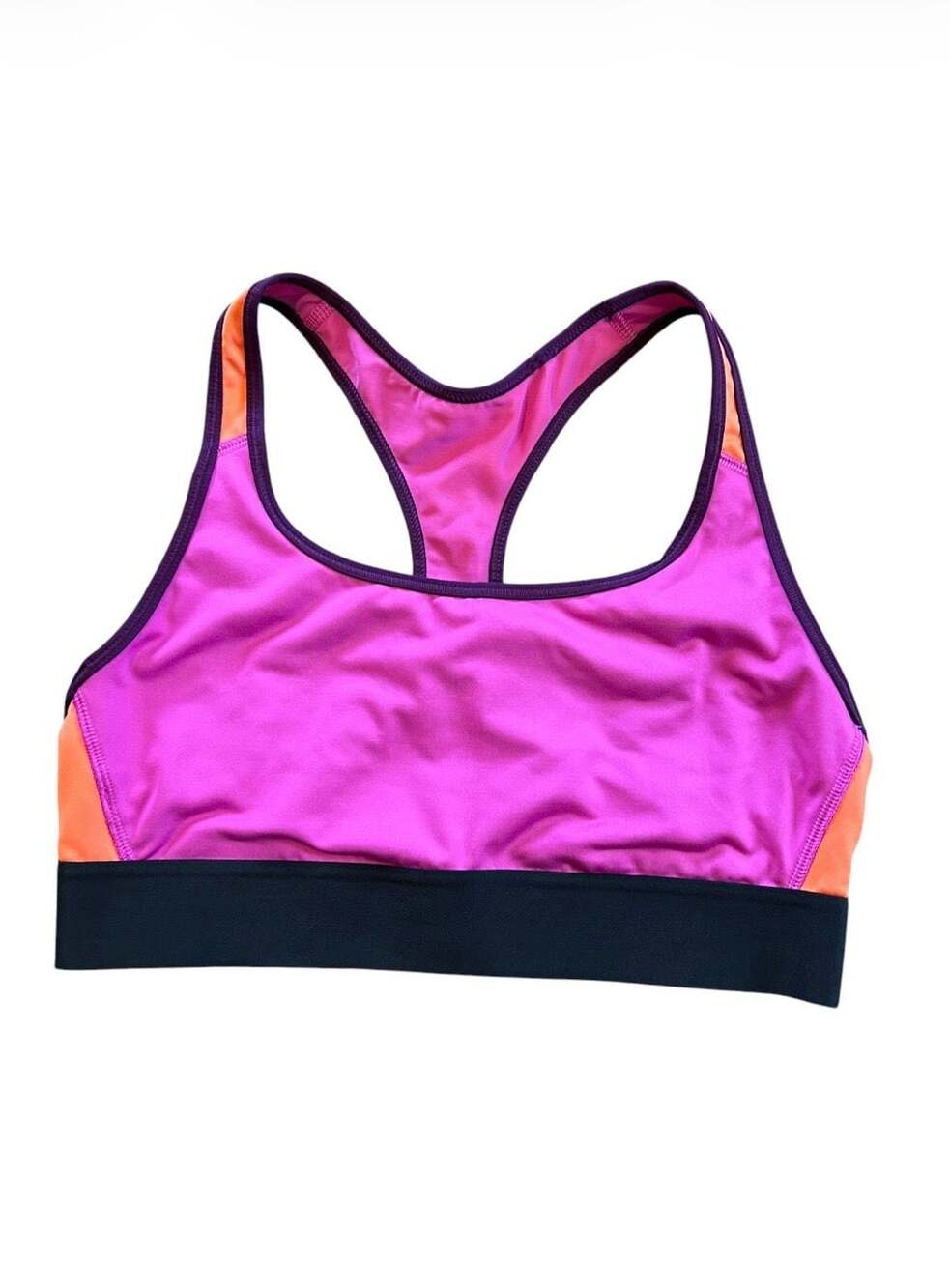 Victoria Sport The Player Racerback Sports Bra Pink and Orange Colorblock